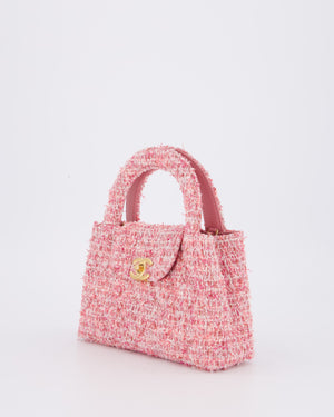 Chanel Small Mini Kelly Shopping Bag in Pink Tweed with Brushed Gold Hardware