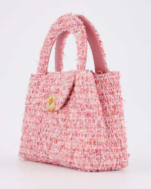 Chanel Small Mini Kelly Shopping Bag in Pink Tweed with Brushed Gold Hardware