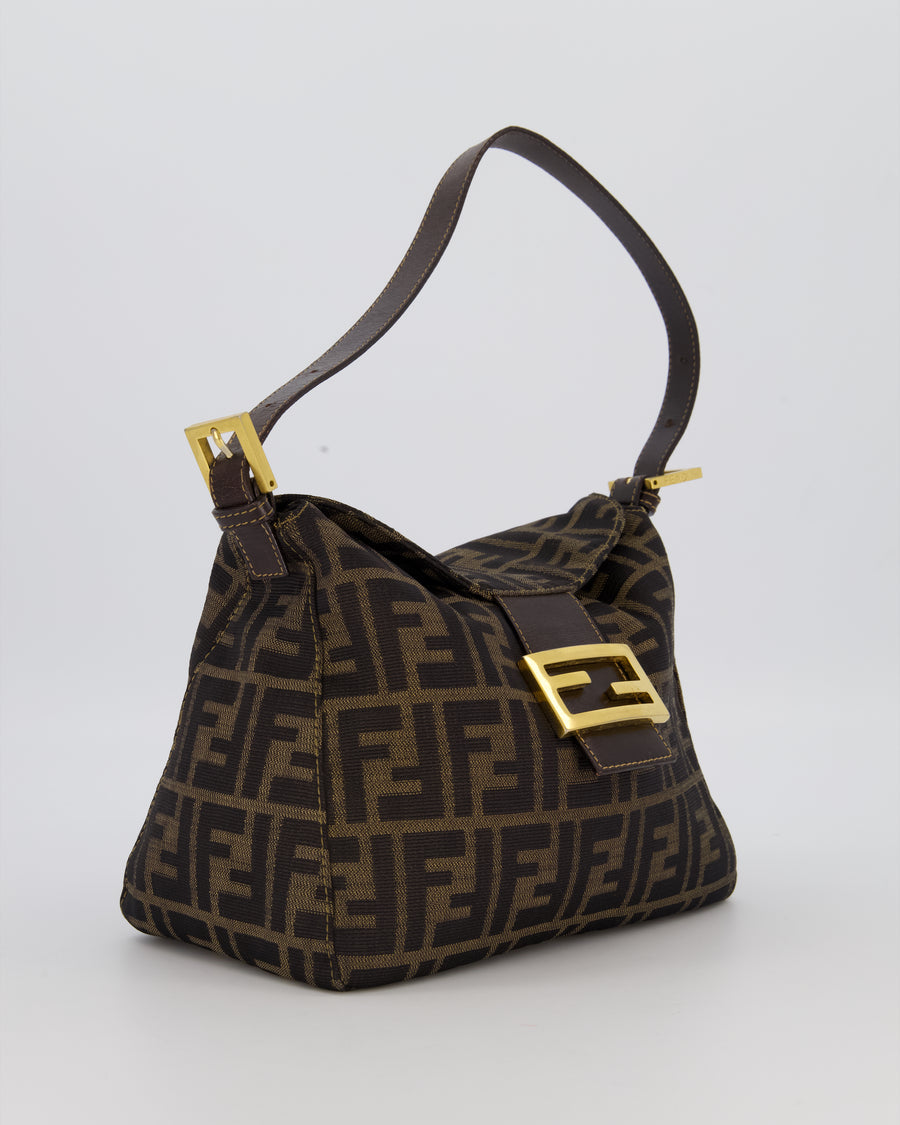 Fendi Brown Vintage Zucca Tobacco Bag in Monogram Canvas and Leather with Gold Hardware