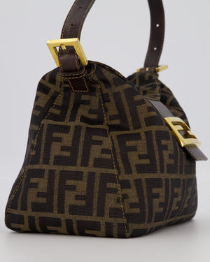 Fendi Brown Vintage Zucca Tobacco Bag in Monogram Canvas and Leather with Gold Hardware