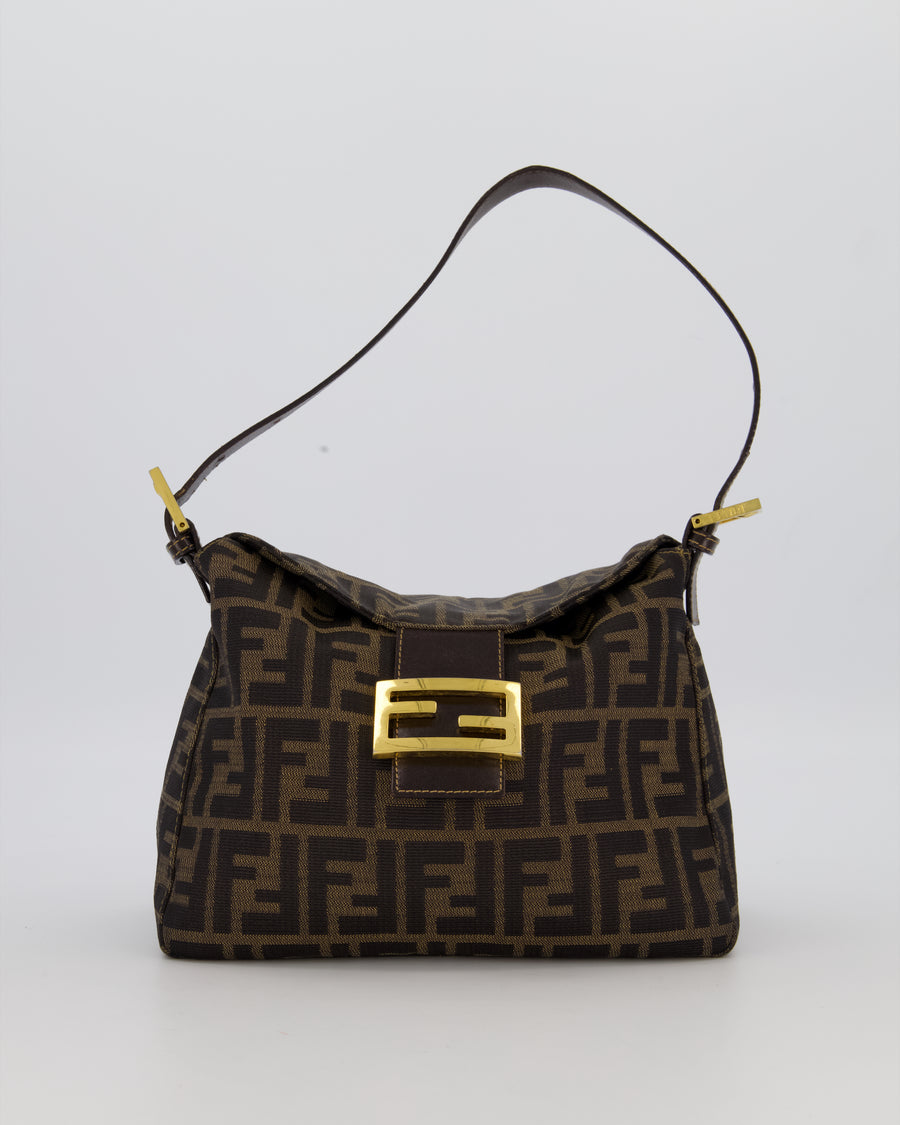 Fendi Brown Vintage Zucca Tobacco Bag in Monogram Canvas and Leather with Gold Hardware