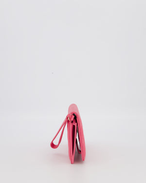 Chanel Hot Pink Long Wallet In Caviar Leather with Champagne Gold Hardware with Wristlet Detail
