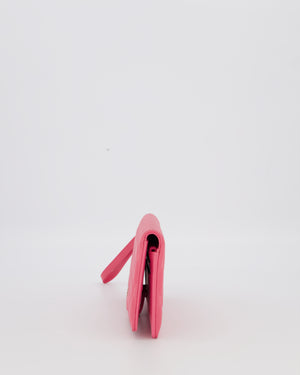 Chanel Hot Pink Long Wallet In Caviar Leather with Champagne Gold Hardware with Wristlet Detail
