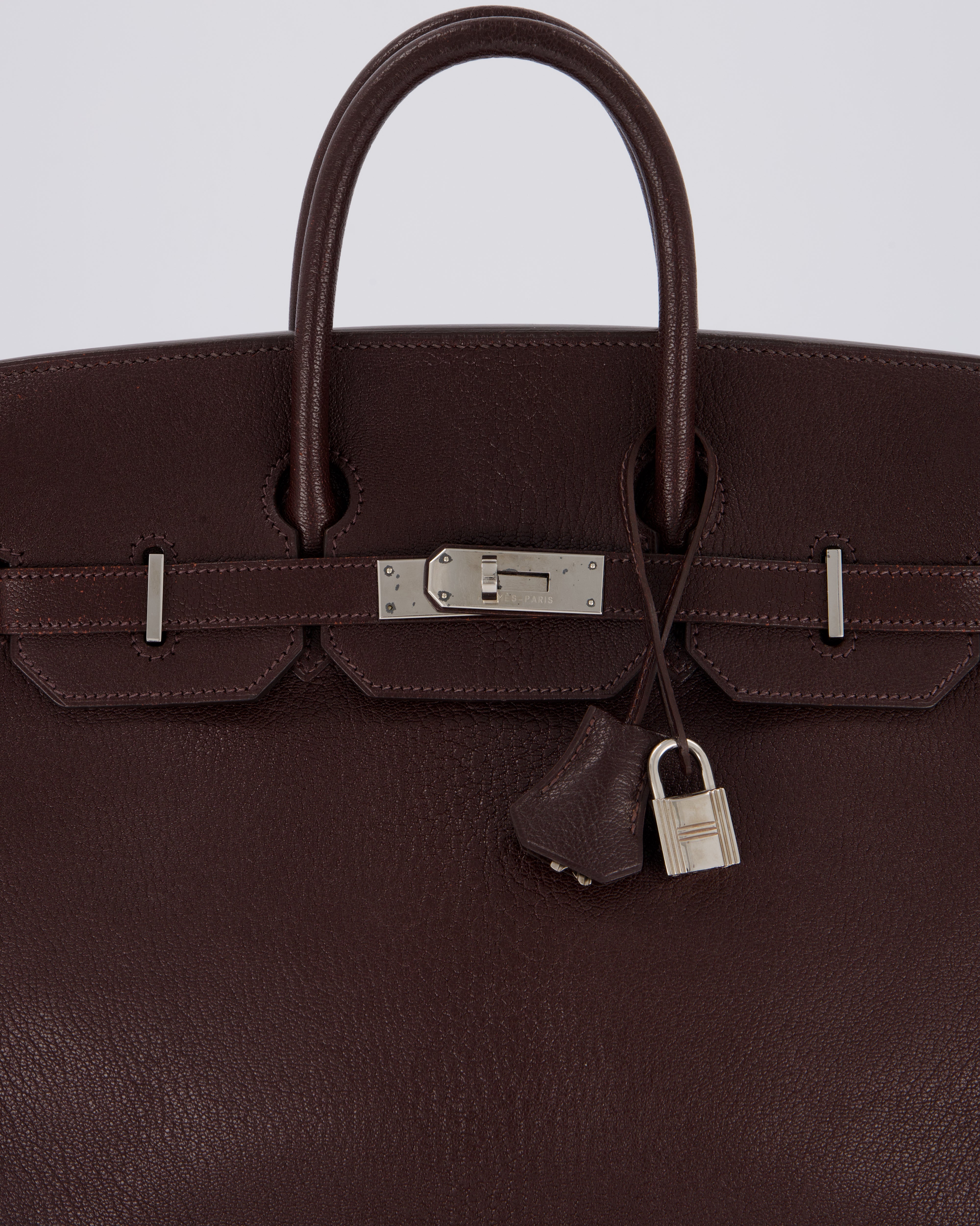 RARE* Hermes HAC 32 Bag in Chocolat Chèvre Mysore Leather with
