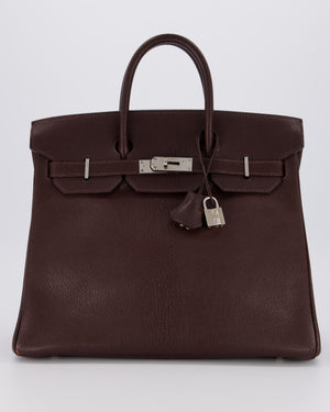 *RARE* Hermes HAC 32 Bag in Chocolat Chèvre Mysore Leather with Palladium Hardware