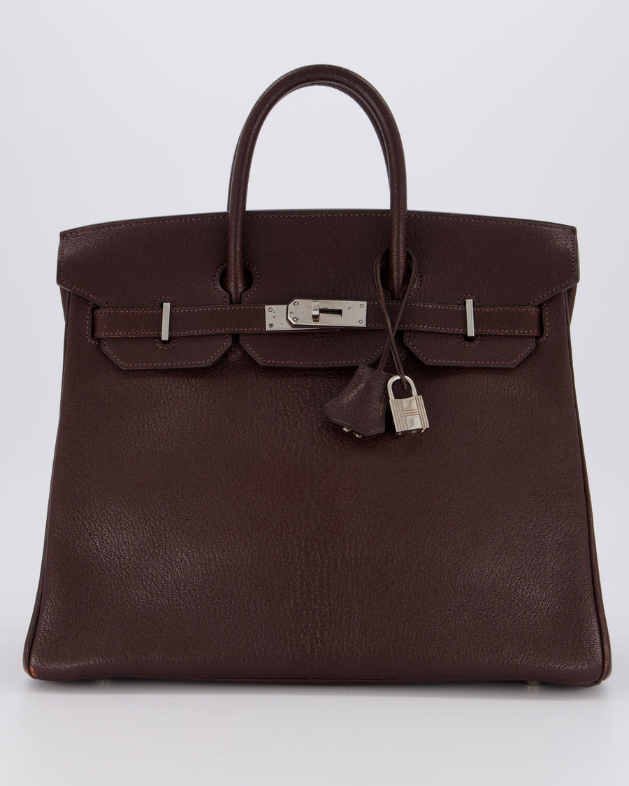 *RARE* Hermes HAC 32 Bag in Chocolat Chèvre Mysore Leather with Palladium Hardware