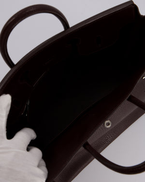 *RARE* Hermes HAC 32 Bag in Chocolat Chèvre Mysore Leather with Palladium Hardware