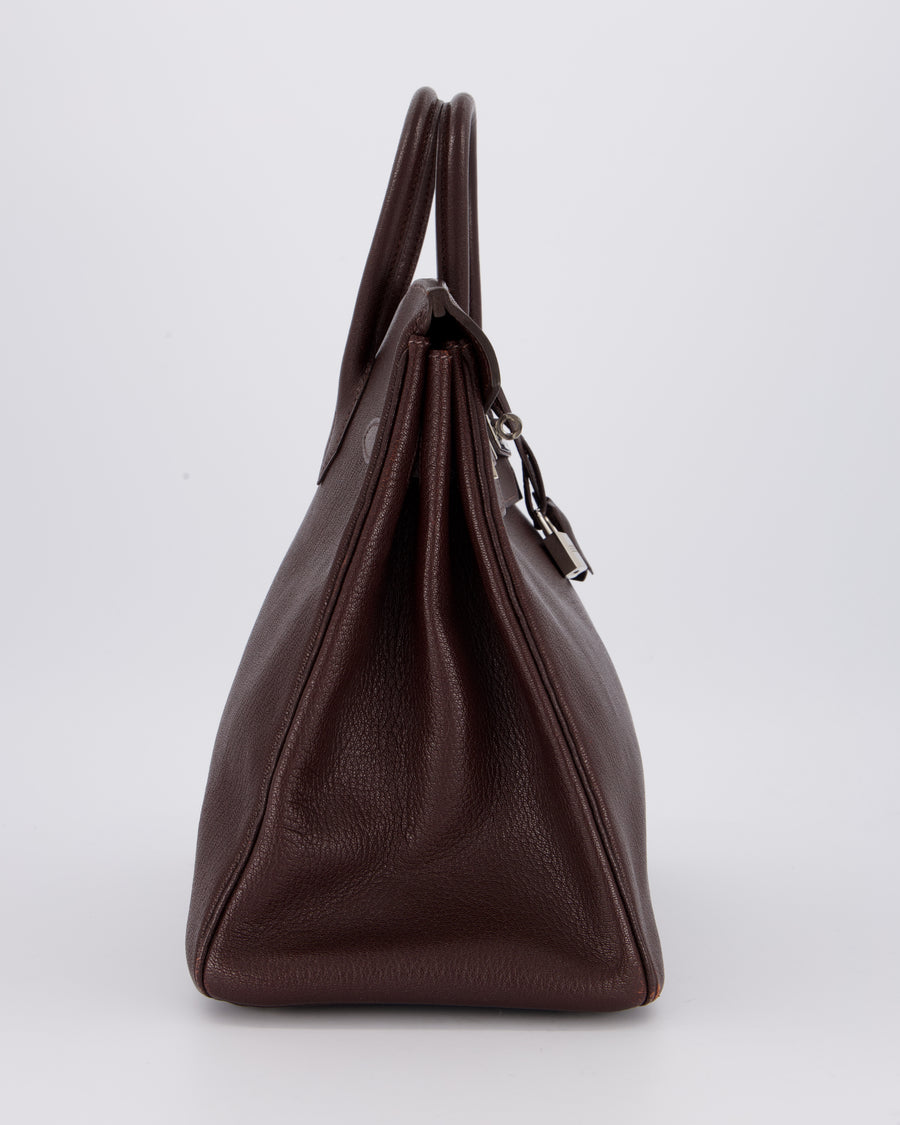 *RARE* Hermes HAC 32 Bag in Chocolat Chèvre Mysore Leather with Palladium Hardware