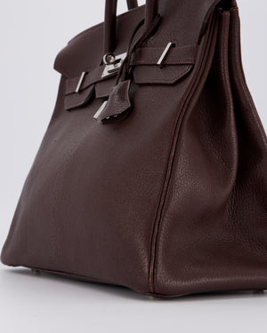 *RARE* Hermes HAC 32 Bag in Chocolat Chèvre Mysore Leather with Palladium Hardware
