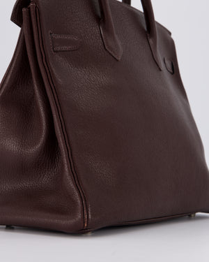*RARE* Hermes HAC 32 Bag in Chocolat Chèvre Mysore Leather with Palladium Hardware
