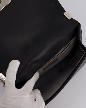 Chanel Black Medium Chevron Stitch Boy Bag in Calfskin Leather with Silver Hardware