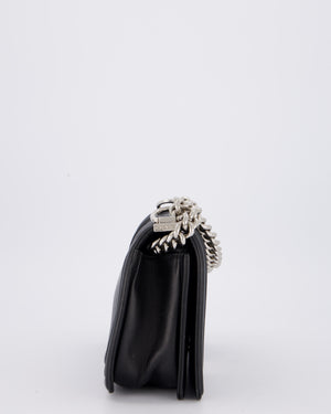 Chanel Black Medium Chevron Stitch Boy Bag in Calfskin Leather with Silver Hardware