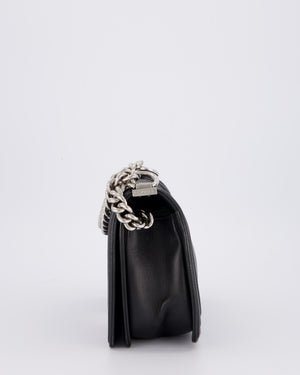 Chanel Black Medium Chevron Stitch Boy Bag in Calfskin Leather with Silver Hardware