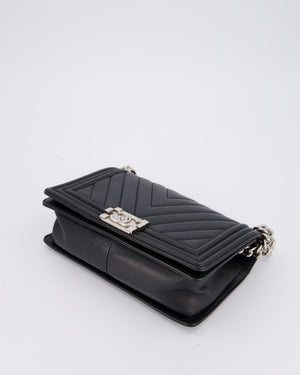 Chanel Black Medium Chevron Stitch Boy Bag in Calfskin Leather with Silver Hardware