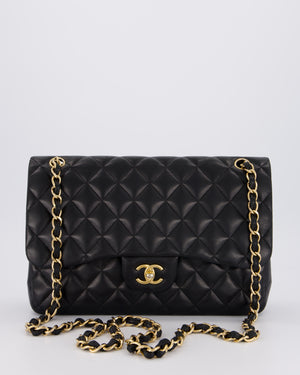 Chanel Black Jumbo Classic Double Flap Bag in Lambskin Leather with Gold Hardware
