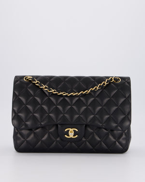 Chanel Black Jumbo Classic Double Flap Bag in Lambskin Leather with Gold Hardware
