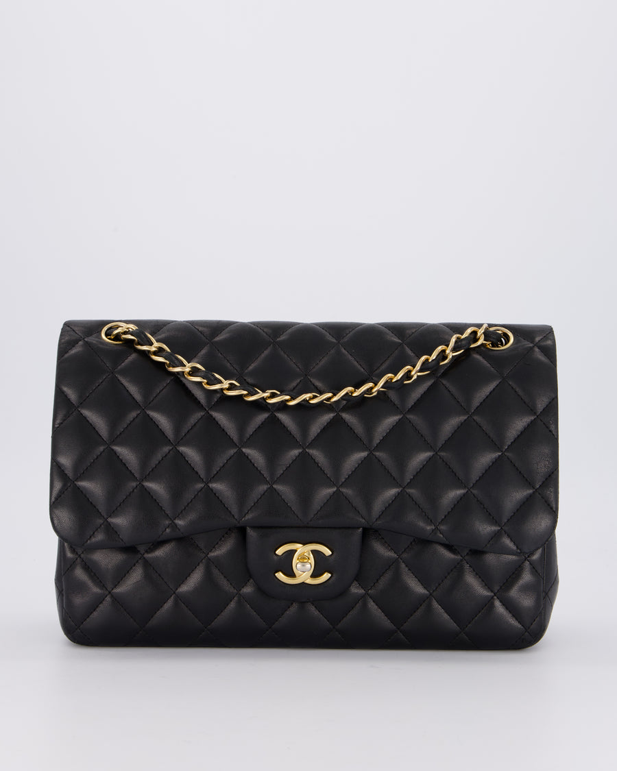 Chanel Black Jumbo Classic Double Flap Bag in Lambskin Leather with Gold Hardware
