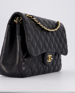 Chanel Black Jumbo Classic Double Flap Bag in Lambskin Leather with Gold Hardware
