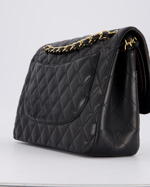 Chanel Black Jumbo Classic Double Flap Bag in Lambskin Leather with Gold Hardware