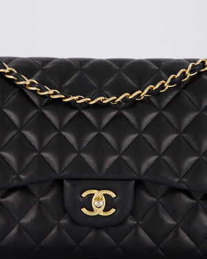 Chanel Black Jumbo Classic Double Flap Bag in Lambskin Leather with Gold Hardware