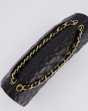 Chanel Black Jumbo Classic Double Flap Bag in Lambskin Leather with Gold Hardware