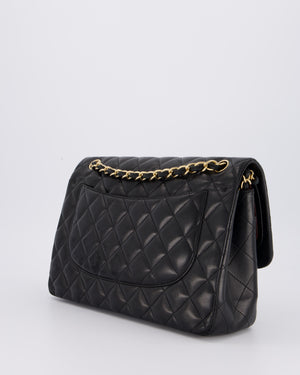 Chanel Black Jumbo Classic Double Flap Bag in Lambskin Leather with Gold Hardware
