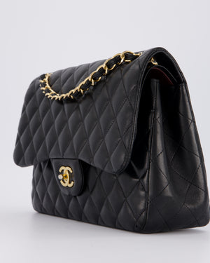 Chanel Black Jumbo Classic Double Flap Bag in Lambskin Leather with Gold Hardware