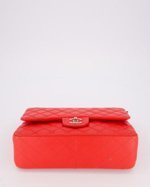 Chanel Red Jumbo Classic Double Flap Bag in Lambskin Leather with Gold Hardware