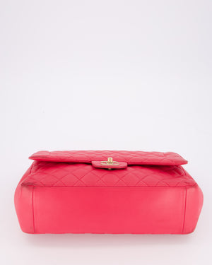 Chanel Hot Pink Maxi Mademoiselle Chic Classic Flap Bag in Lambskin Leather with Brushed Gold Hardware