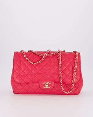 Chanel Hot Pink Maxi Mademoiselle Chic Classic Flap Bag in Lambskin Leather with Brushed Gold Hardware