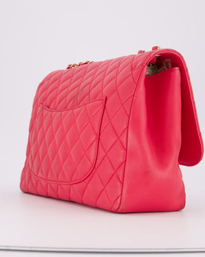 Chanel Hot Pink Maxi Mademoiselle Chic Classic Flap Bag in Lambskin Leather with Brushed Gold Hardware