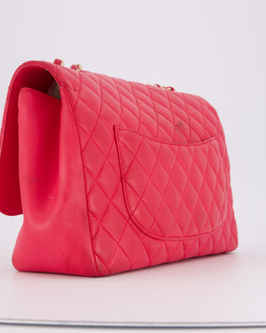 Chanel Hot Pink Maxi Mademoiselle Chic Classic Flap Bag in Lambskin Leather with Brushed Gold Hardware