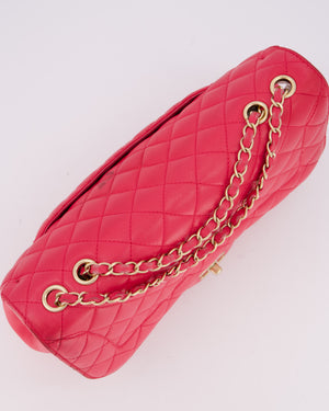 Chanel Hot Pink Maxi Mademoiselle Chic Classic Flap Bag in Lambskin Leather with Brushed Gold Hardware