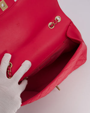 Chanel Hot Pink Maxi Mademoiselle Chic Classic Flap Bag in Lambskin Leather with Brushed Gold Hardware