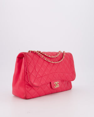 Chanel Hot Pink Maxi Mademoiselle Chic Classic Flap Bag in Lambskin Leather with Brushed Gold Hardware