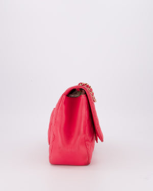 Chanel Hot Pink Maxi Mademoiselle Chic Classic Flap Bag in Lambskin Leather with Brushed Gold Hardware