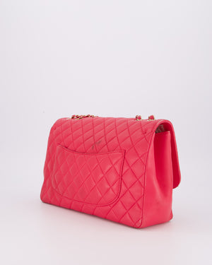 Chanel Hot Pink Maxi Mademoiselle Chic Classic Flap Bag in Lambskin Leather with Brushed Gold Hardware