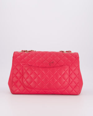 Chanel Hot Pink Maxi Mademoiselle Chic Classic Flap Bag in Lambskin Leather with Brushed Gold Hardware