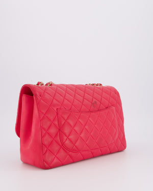 Chanel Hot Pink Maxi Mademoiselle Chic Classic Flap Bag in Lambskin Leather with Brushed Gold Hardware