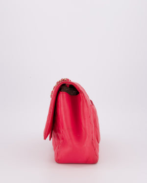 Chanel Hot Pink Maxi Mademoiselle Chic Classic Flap Bag in Lambskin Leather with Brushed Gold Hardware