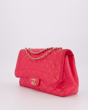 Chanel Hot Pink Maxi Mademoiselle Chic Classic Flap Bag in Lambskin Leather with Brushed Gold Hardware