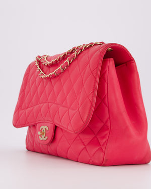 Chanel Hot Pink Maxi Mademoiselle Chic Classic Flap Bag in Lambskin Leather with Brushed Gold Hardware