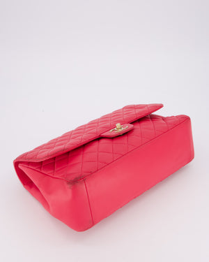 Chanel Hot Pink Maxi Mademoiselle Chic Classic Flap Bag in Lambskin Leather with Brushed Gold Hardware