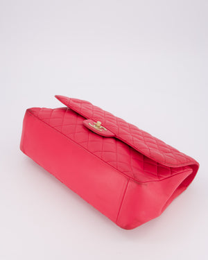Chanel Hot Pink Maxi Mademoiselle Chic Classic Flap Bag in Lambskin Leather with Brushed Gold Hardware