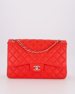 Chanel Red Jumbo Classic Double Flap Bag in Lambskin Leather with Gold Hardware