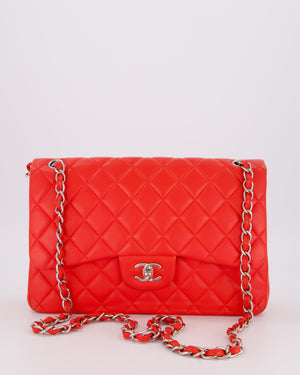 Chanel Red Jumbo Classic Double Flap Bag in Lambskin Leather with Gold Hardware