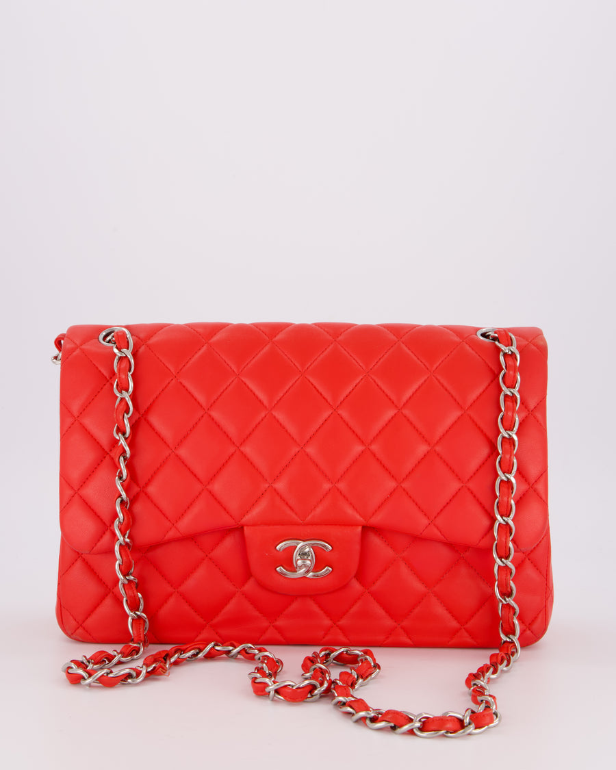 Chanel Red Jumbo Classic Double Flap Bag in Lambskin Leather with Gold Hardware