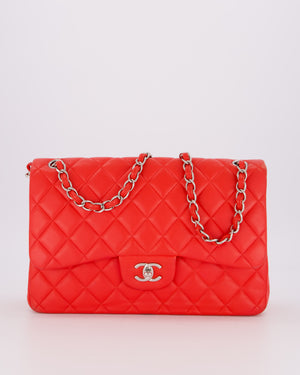 Chanel Red Jumbo Classic Double Flap Bag in Lambskin Leather with Gold Hardware