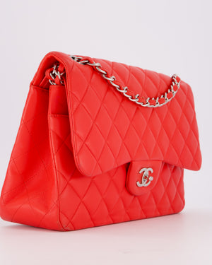 Chanel Red Jumbo Classic Double Flap Bag in Lambskin Leather with Gold Hardware