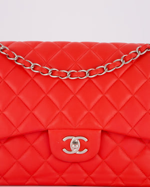 Chanel Red Jumbo Classic Double Flap Bag in Lambskin Leather with Gold Hardware